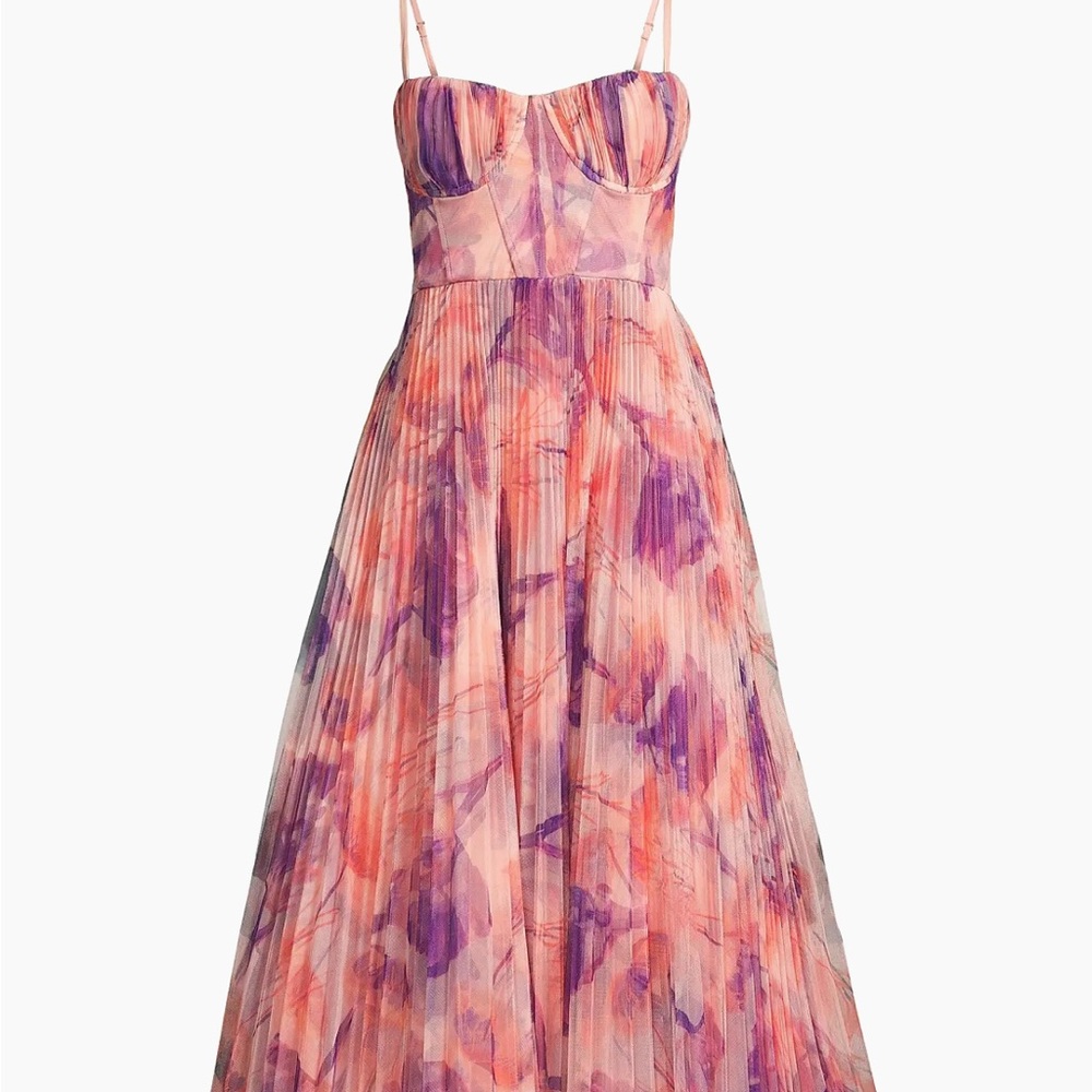 Hutch Amara Corset Pleated Tulle Fit & Flare Midi Dress